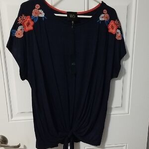 W5 Navy Blouse with Red and Blue Embroidery